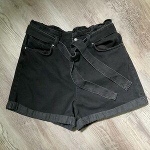 MANGO XL Black Paperbag Shorts with Belt